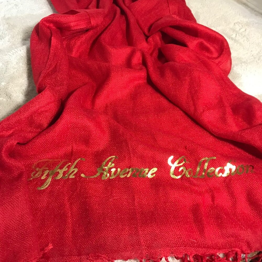 Fifth Avenue Collection Scarf Wrap Red Fringe 70" Long x 48" Wide Elegant